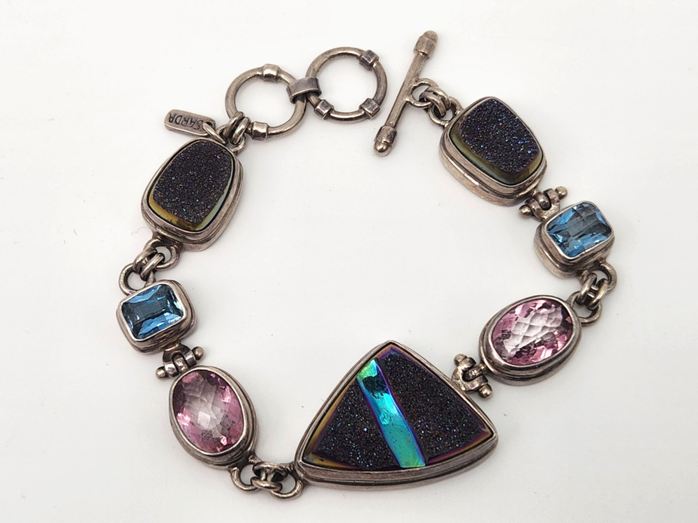 Sterling Silver Natural Amethyst & Drusy Designer SARDA Bracelet 37.8gr